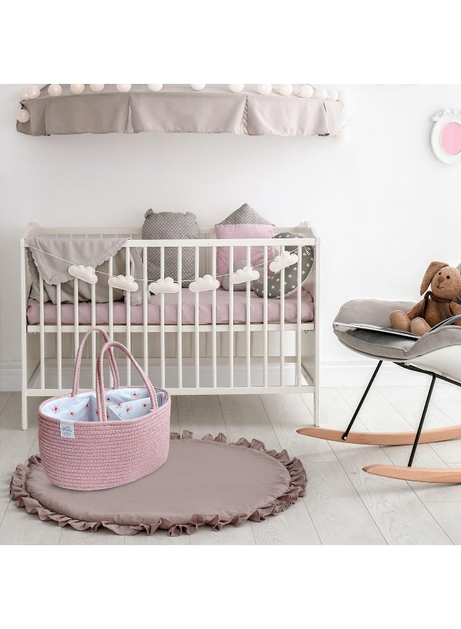 KiddyCare Diaper Caddy Organizer for Baby Nursery Basket with Handle Lid Nursing Caddy with Changing Table Organizer Cart Newborn Caddy Rosy (Floral Print) X-Large - Image 5